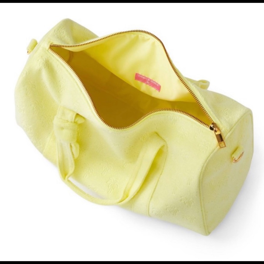 NWT Stoney Clover Lane bright yellow, terry embossed palm tree bag